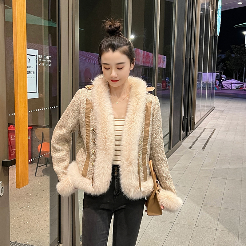 Spliced Faux Fox Coat Women Winter Fluffy With Fur Elegant Plush Jacket Female Long Sleeves Fashion Outerwear 2023