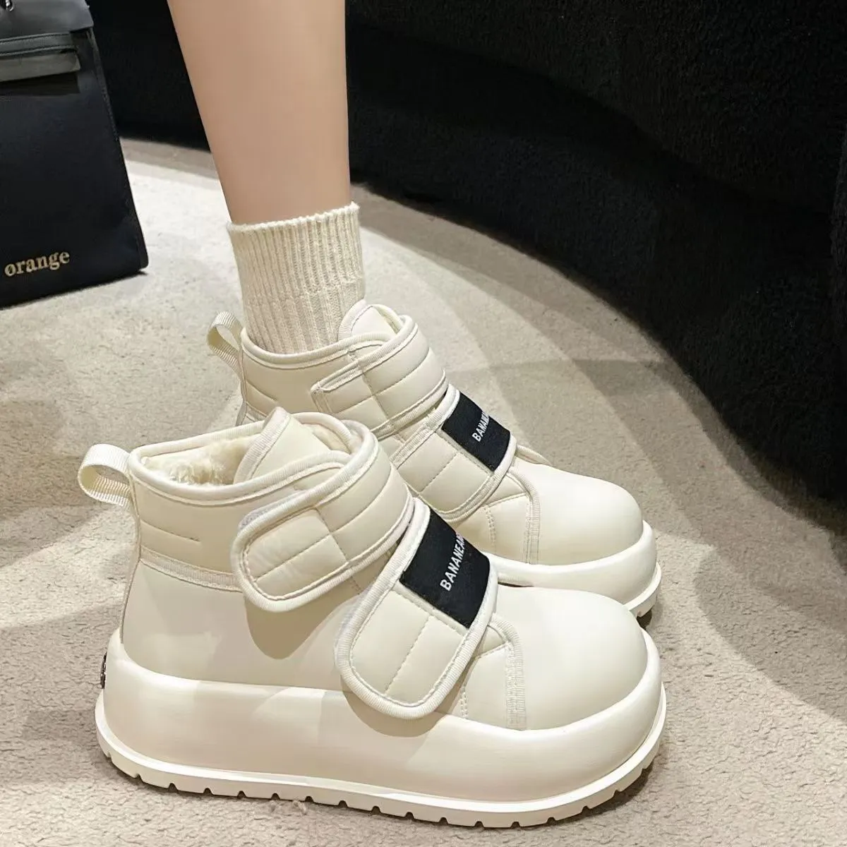 Women's winter Velcro and fleece warm high top snow boots short booties Cusual boot 241122