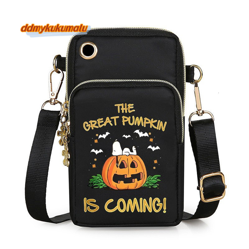 Halloween pumpkin patterned small crossbody for men and women, loose change phone bag, compact outdoor hanging neck shoulder bag #10 ddmykukumalu