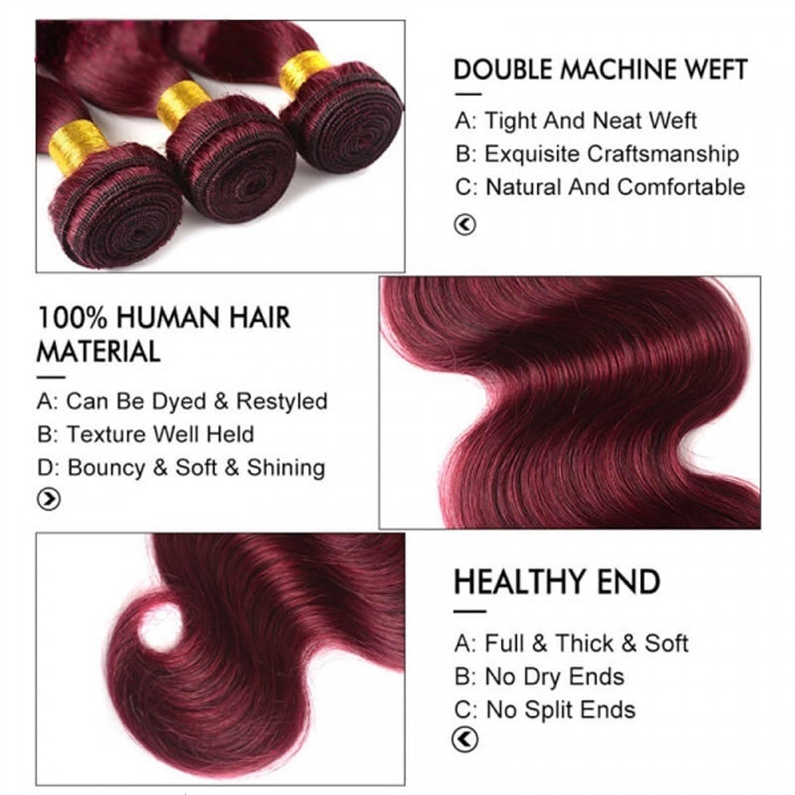 Bury Body Wave Brazilian Red Color Human Bundles #99J Bundle Hair Extensions synthetic hair Remy Weaving