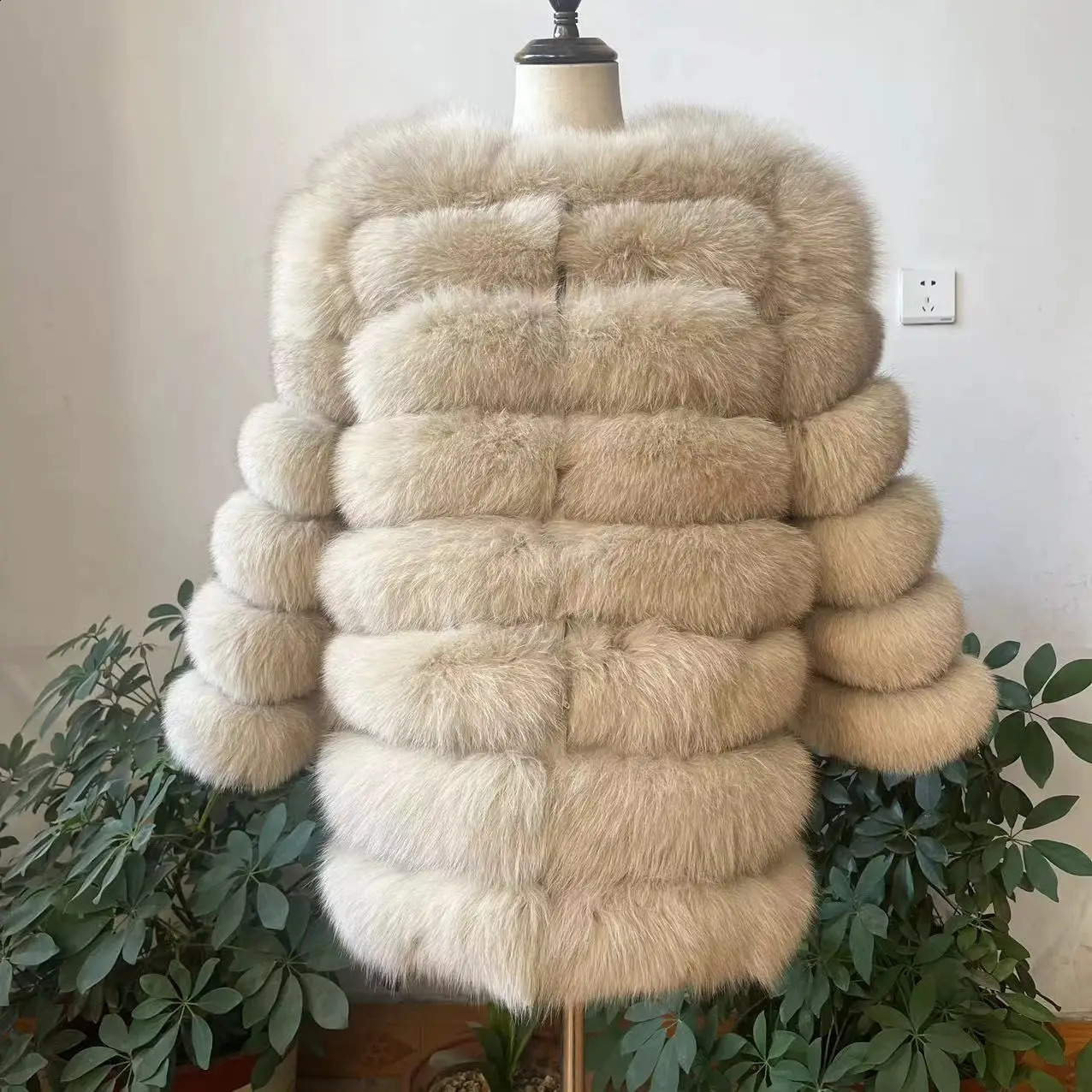 Womens natural fox fur long coat winter jacket warm jacket fashionable 70cm 4-in-1 240923