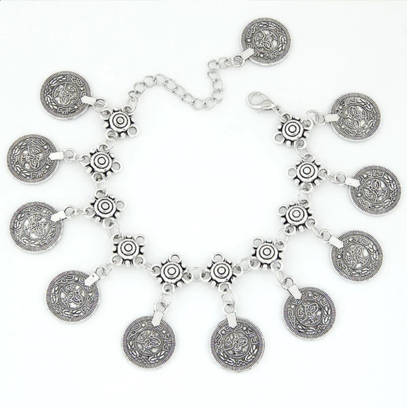 Bohemian girl necklace retro tribal ethnic retro style metal charm coin gypsy ankle chain summer Bohemian jewelry 241007
