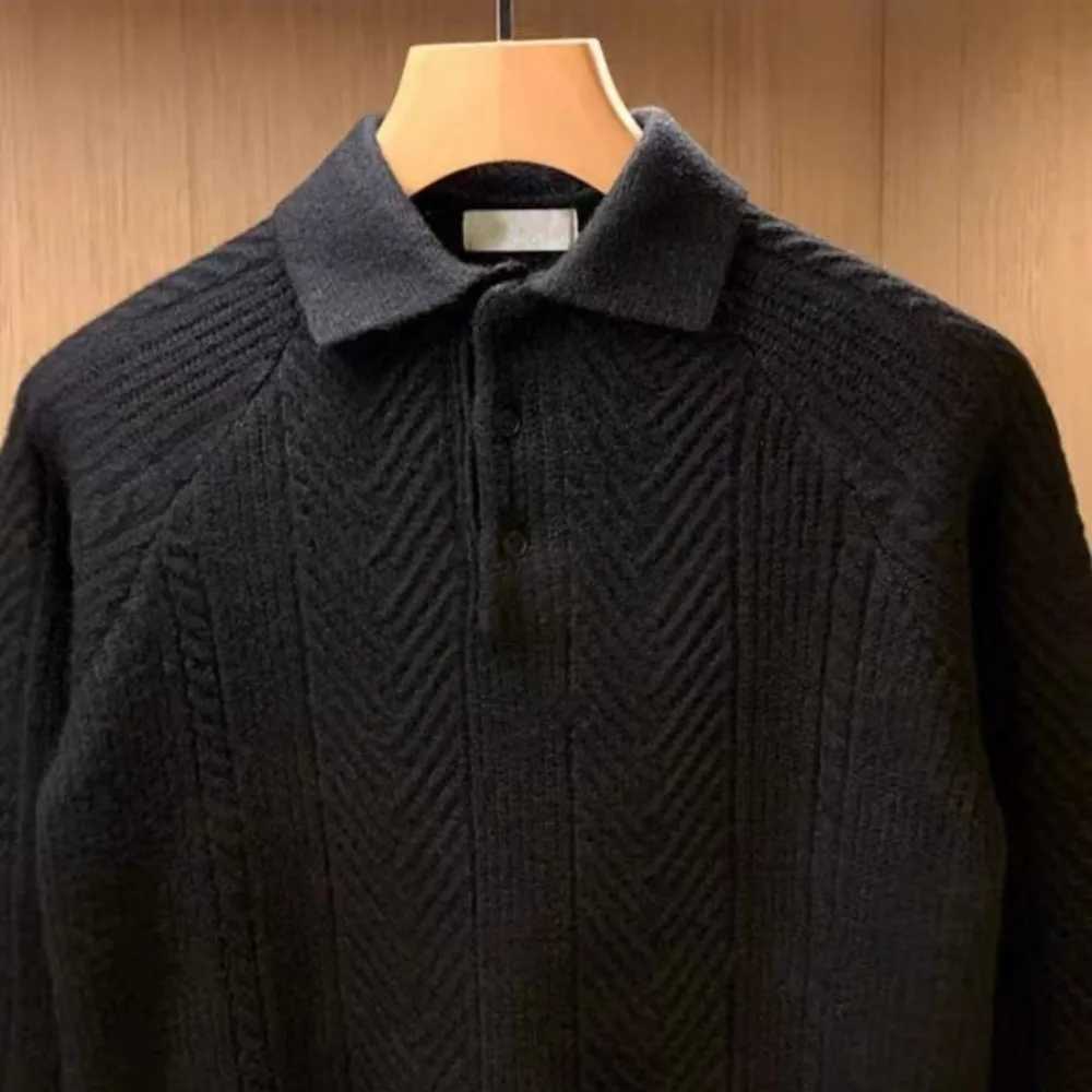 Mens knitted sweater mens polo shirt long sleeved lapel button jumping top autumn and winter mens knitted clothing W241007