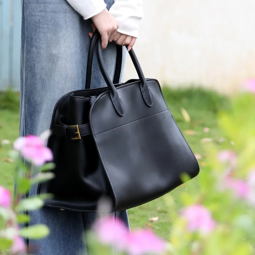 Women's Large Tote Genuine Leather Shoulder Bags 2023 Female Retro Handbags High Quality Ladies Messenger Bag Black