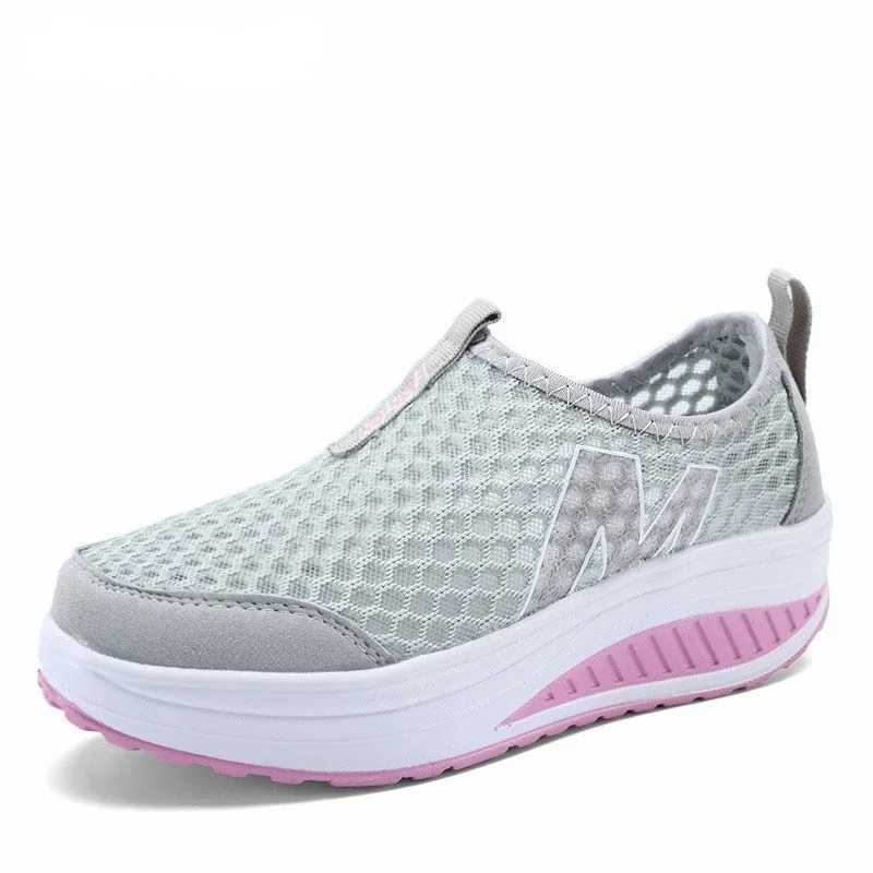 Womens mesh flat shoes sports shoes platform shoes womens shoes breathable air mesh swing wedge shoes breathable flat shoes Y241007