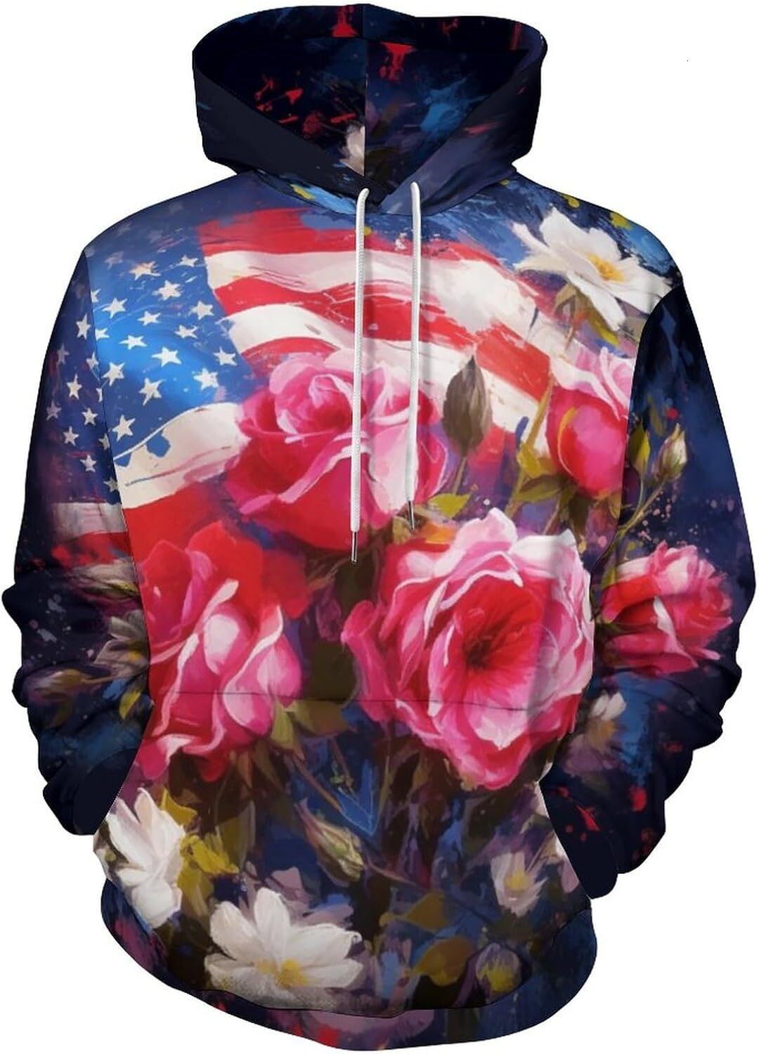 Hoodie for Mens Womens Unisex American Flag Hoodies 3D Printed Flower Pattern Hooded Hip Hop Fun Sweatshirt Hoodie Graphic Hoodies sweatshirt Comforta