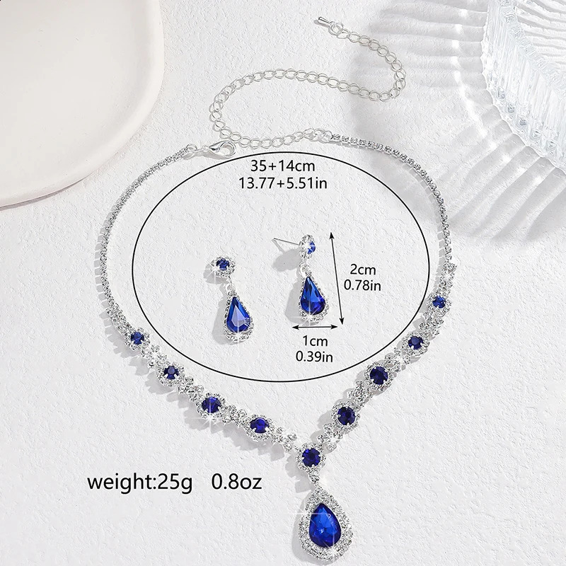 Green Water Drop Jewelry Set Exquisite Water Diamond Pendant Party Womens Fashion Necklace Earring Set Promotion Wedding Accessories 241007