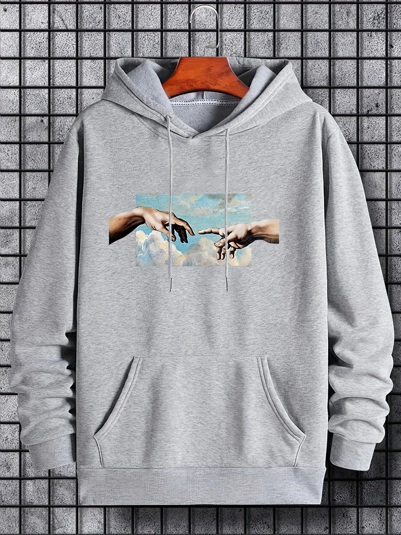 Hoodies For Men, The Creation Of Adam Print Hoodie, Men's Casual Long Sleeve Pullover Hooded Sweatshirt With Kangaroo Pocket For Spring Fall, As 