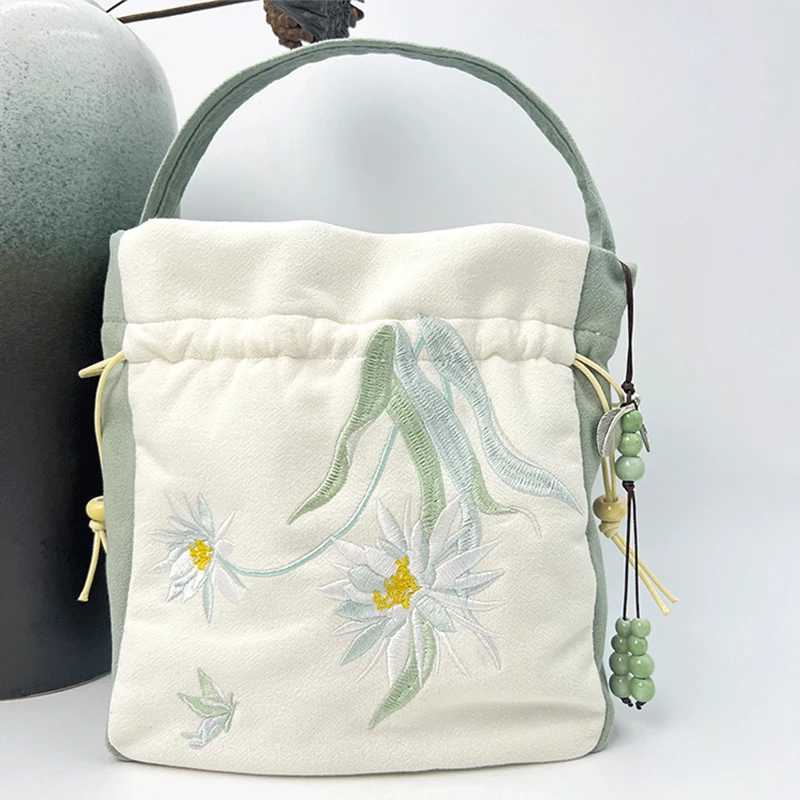 Chinese Style Flower Embroidery Crossbody Top-handle Bags Women Shoulder Lace DrAWstring Bucket Bag Coin Purses Handbags Z250224