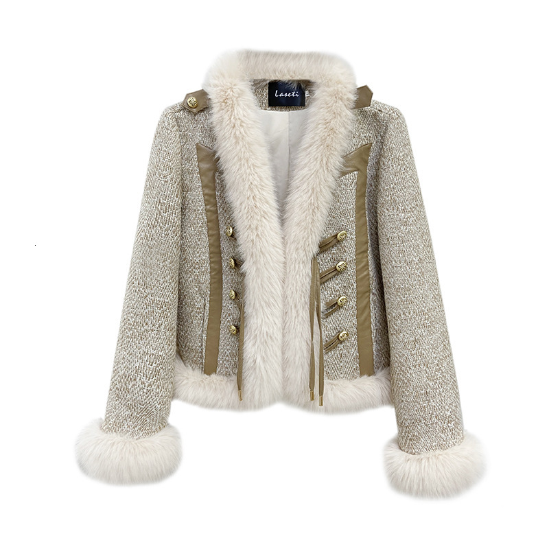 Spliced Faux Fox Coat Women Winter Fluffy With Fur Elegant Plush Jacket Female Long Sleeves Fashion Outerwear 2023