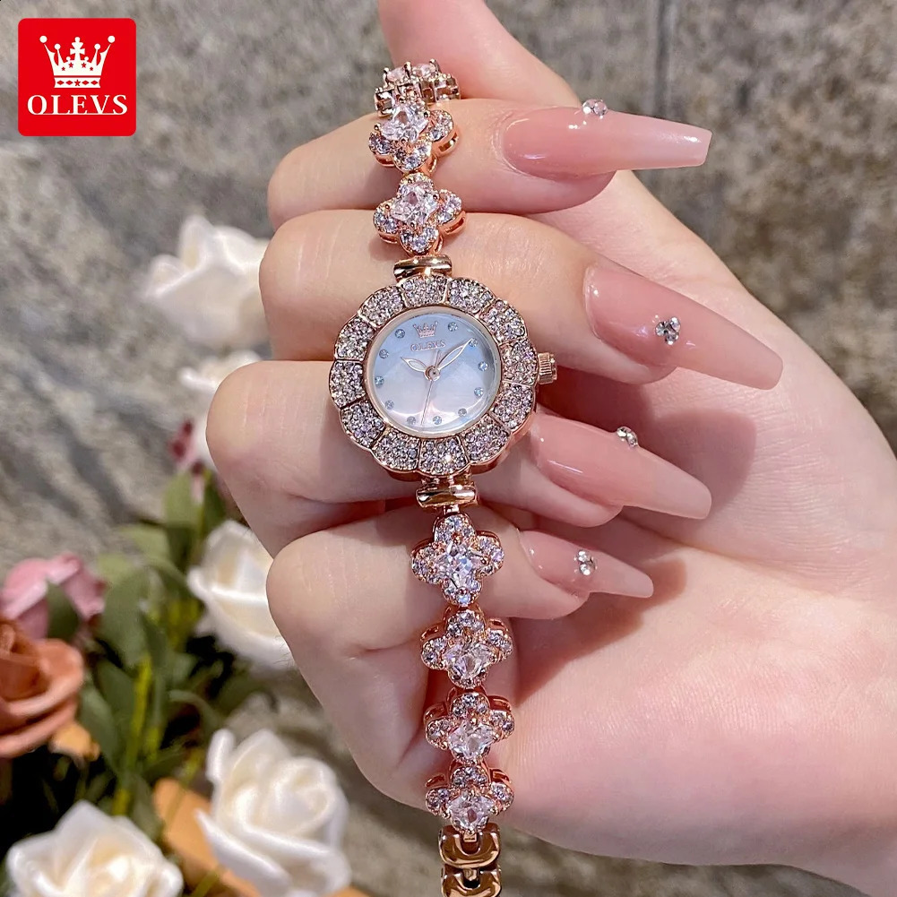 OLEVS Womens Watch Waterproof Quartz Watch High end Rose Gold Inlaid Diamond Elegant Womens Watch Relojes Mujer 240924