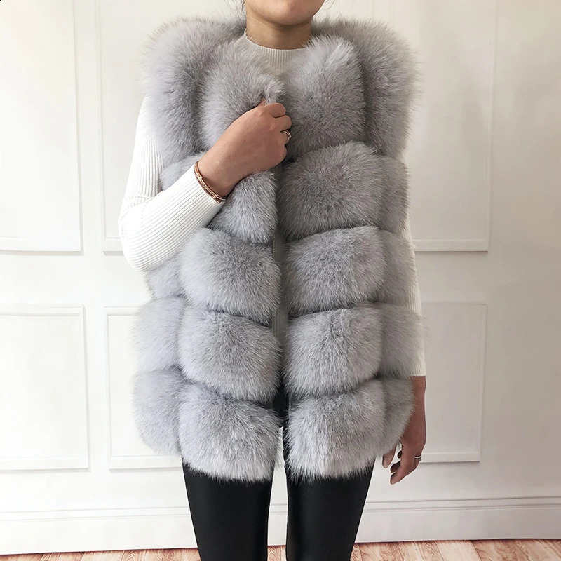 Womens high-quality fox fur vest 100% natural fur fashion fur jacket vest leather coat 240923