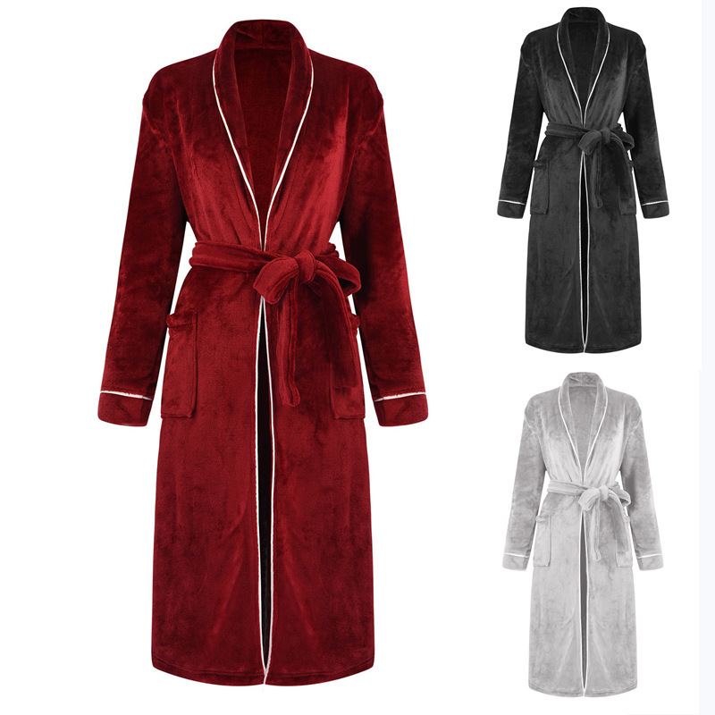 Designer's New Flannel Nightgown Women In Winter, Thickened And Elongated Coral Fleece Bathrobe For Men, Couple's Sleepwear