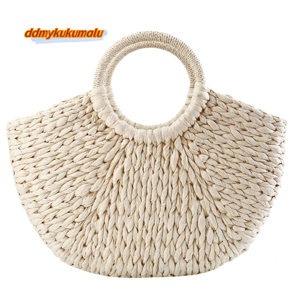 Women Colourful Handbag Rattan Wicker Straw Woven Half-round Bag Large Capacity Female Casual Travel Tote Fashion Bolsos H6.17#26 ddmykukumalu