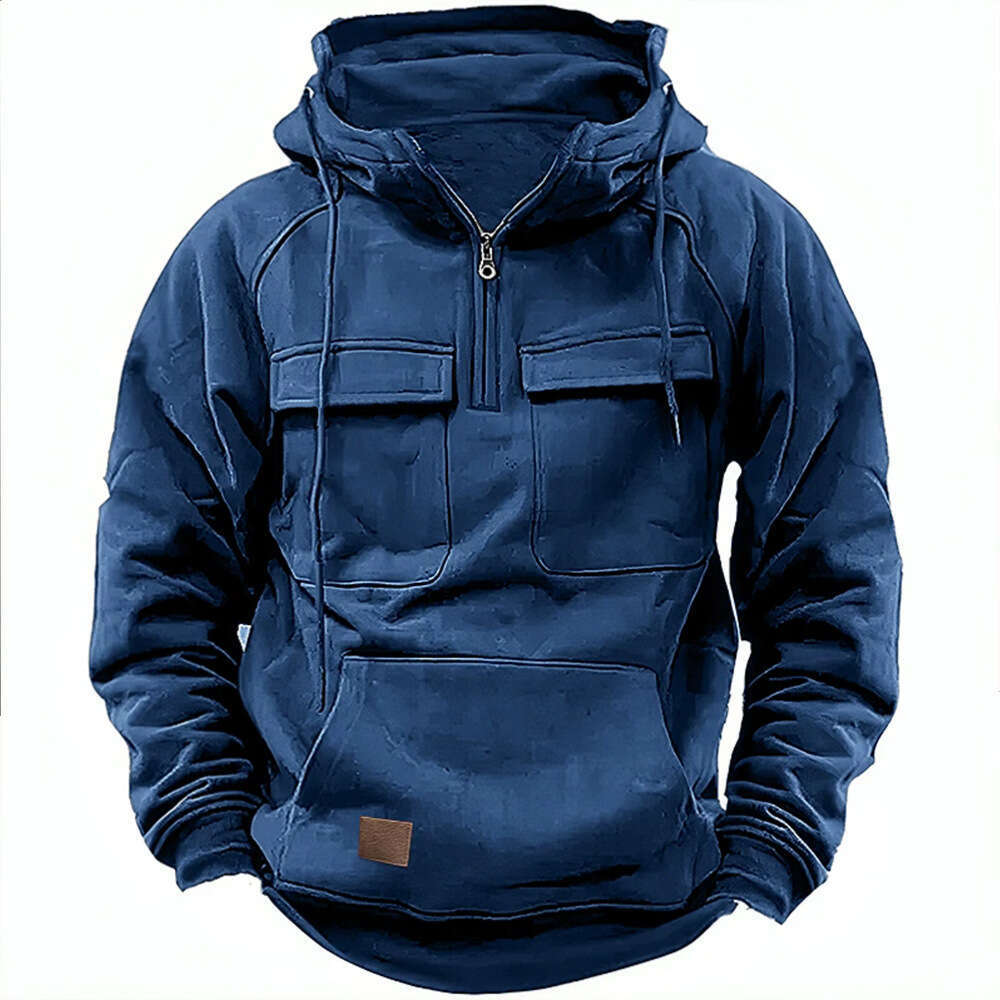 shanshi men hoodies designers Autumn and Winter New Men's Hooded Solid Youth Sports Multi Pocket Patch Leather Sweater Coat