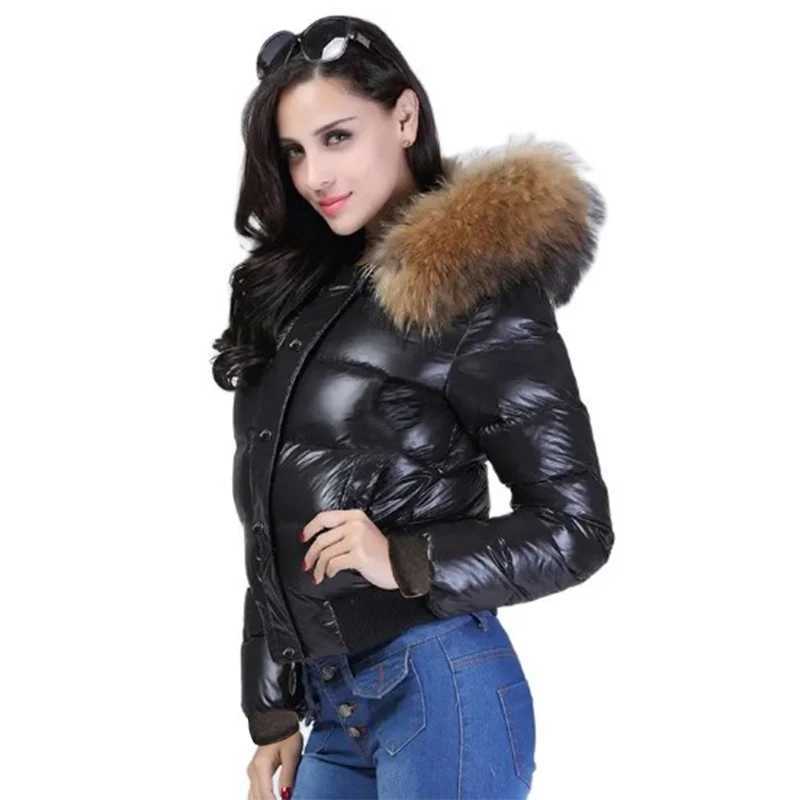 Real Fur 2024 New Winter Jacket Women Parka Hooded Waterproof Down Parka Female Jacket Glossy Short Coat Woman Slim Warm OutwearX241007