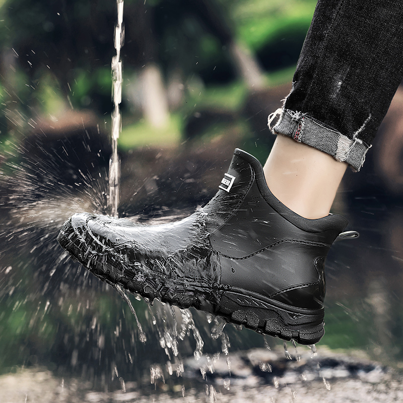 Mens Rain Boots Outdoor Casual Men Ankle Hiking Fishing Water Shoes Waterproof Work Boot Personality Non-slip Male Footwear