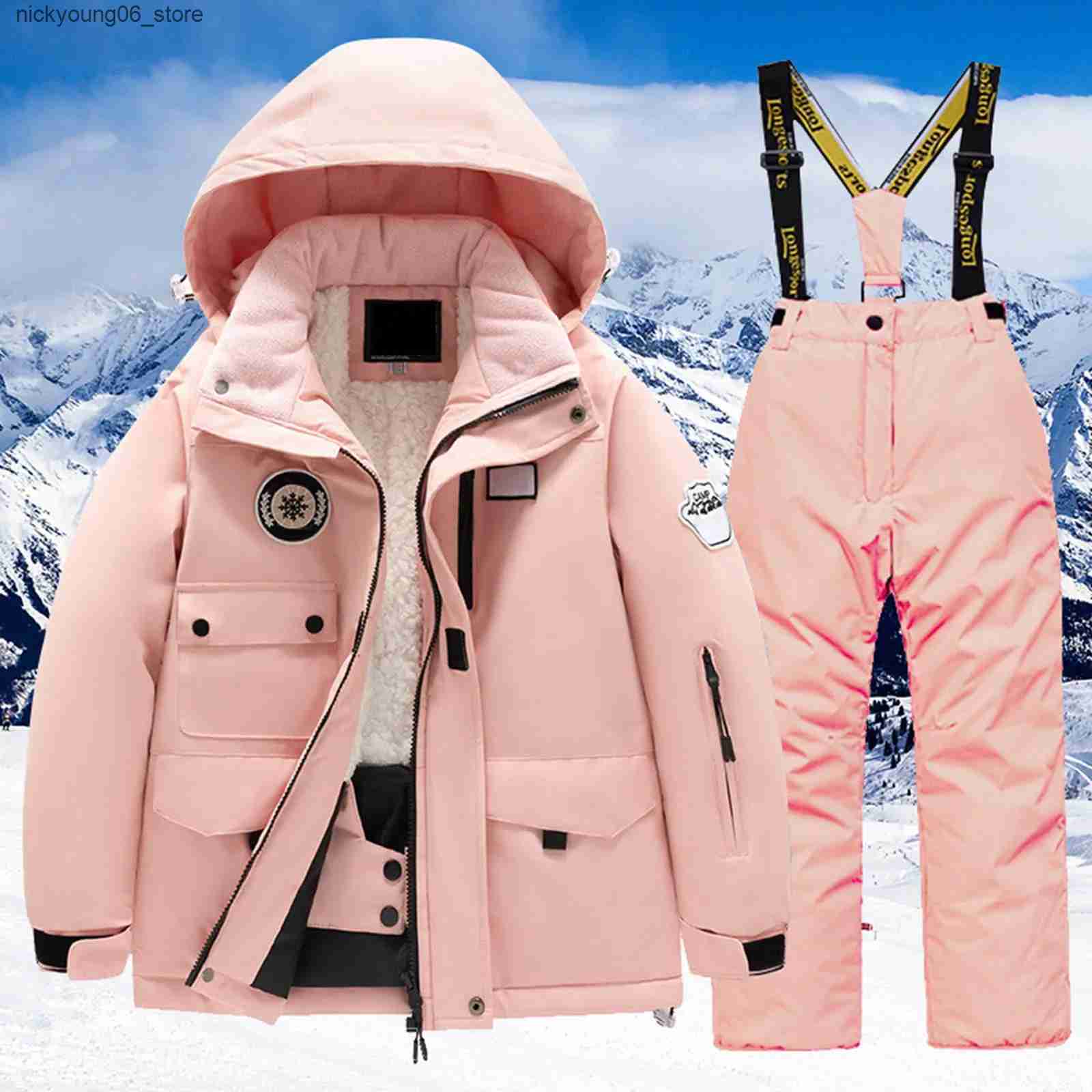 Sets/Suits Childrens Ski Suit Girls Outdoor Waterproof and Windproof Thick Warm Boys Ski Clothes Parkas+Trousers Snowboarding Clothes L240910