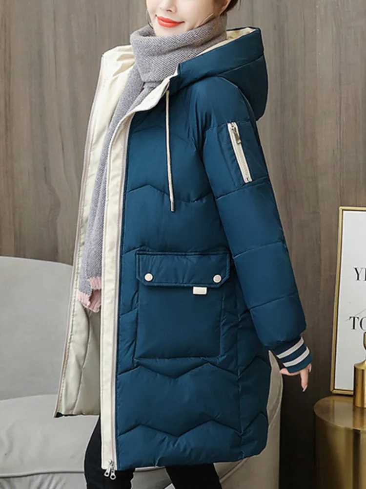 2023 Winter Women Jacket Coats Long Parkas Female Down Cotton Hooded Overcoat Thick Warm Jackets Windproof Casual Student CoatX2410