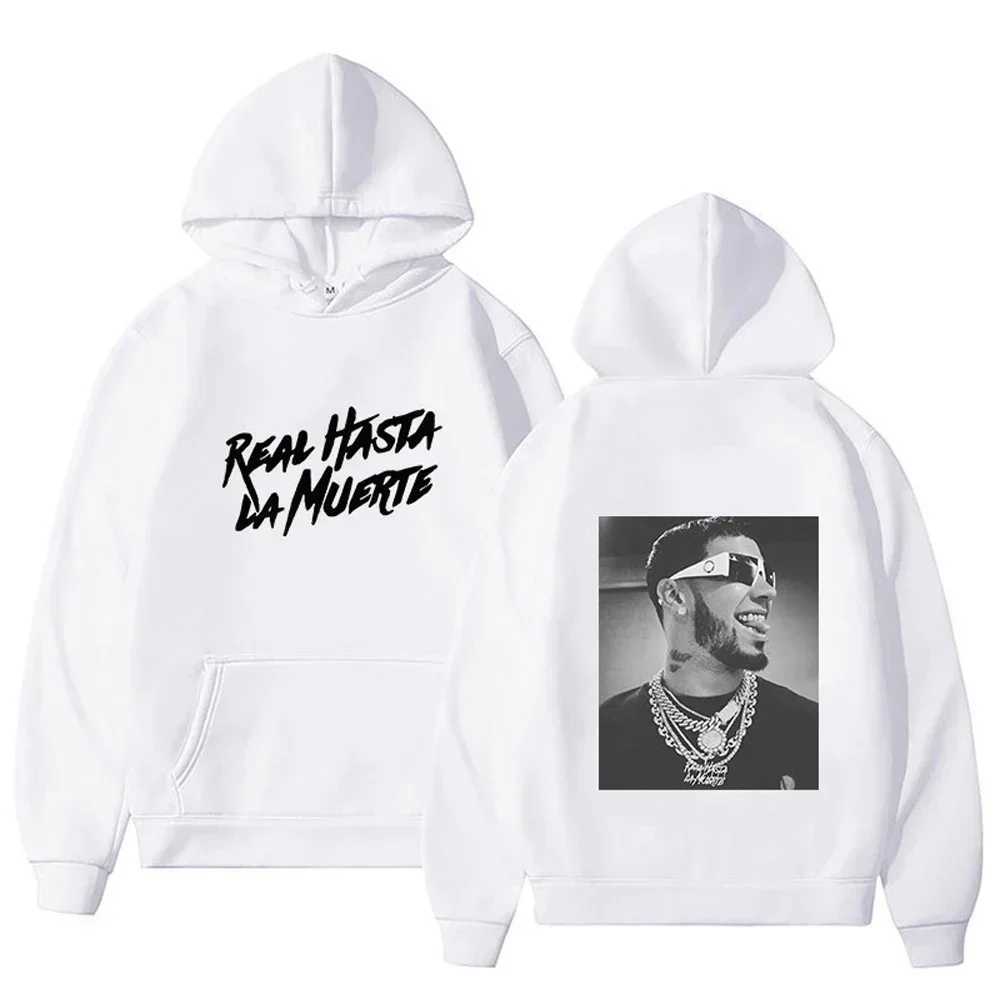 Men's Hoodies Sweatshirts Autumn Flce Mens Hoodie Anuel AA Real Hasta La Muerte Print Sweatshirt T-shirt Rapper Loose Pull Off Casual Hoodie Top 