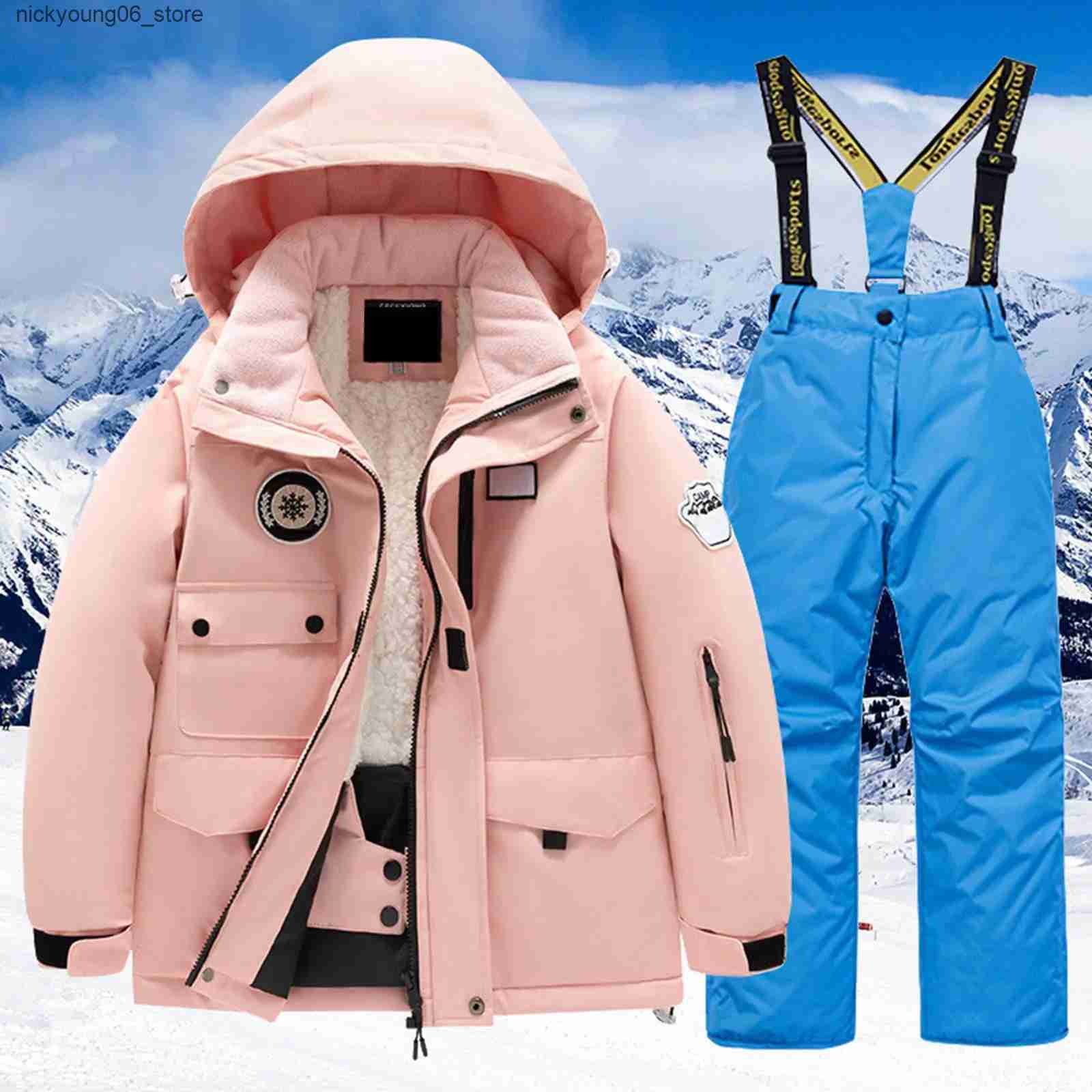 Sets/Suits Childrens Ski Suit Girls Outdoor Waterproof and Windproof Thick Warm Boys Ski Clothes Parkas+Trousers Snowboarding Clothes L240910
