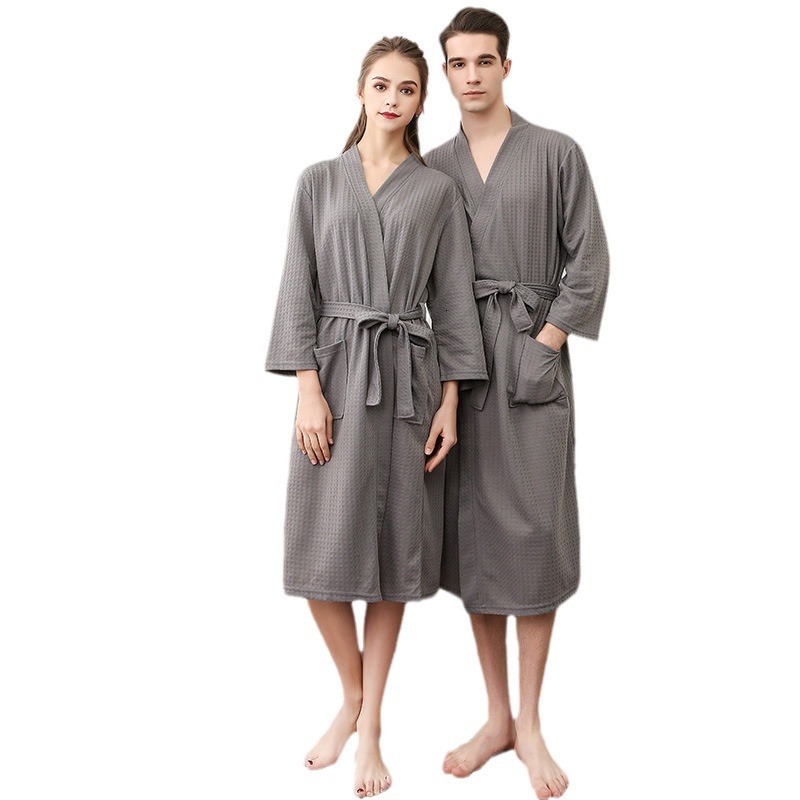 Designer Upgraded Summer Thin Waffle Couple Black Bathrobe Women's Large Water Absorbent Quick Drying Yukata Seven Sleeve