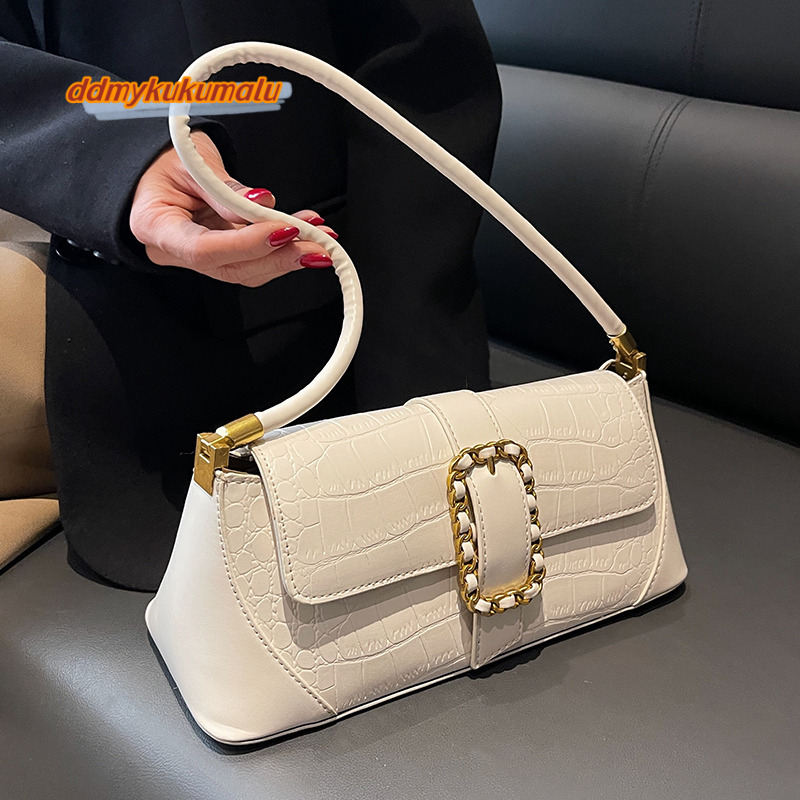 French Underarm Bag for Women Stone Pattern PU Leather Shoulder Bags Fashion Designer Chic Lock Handbags 2023 New H6.28#33 ddmykukumalu