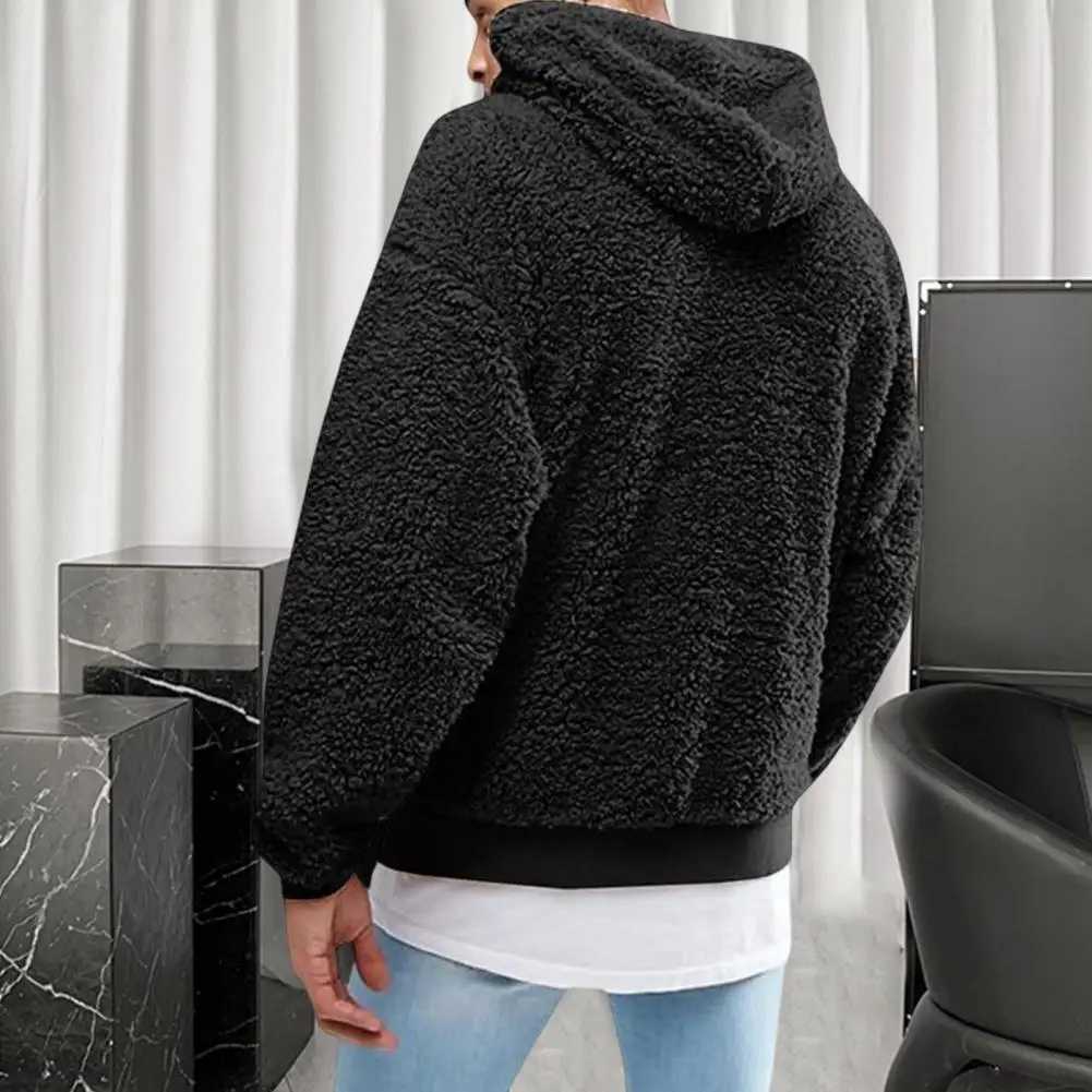Warm and fashionable solid color plush autumn hoodie casual mens hoodie CL241007