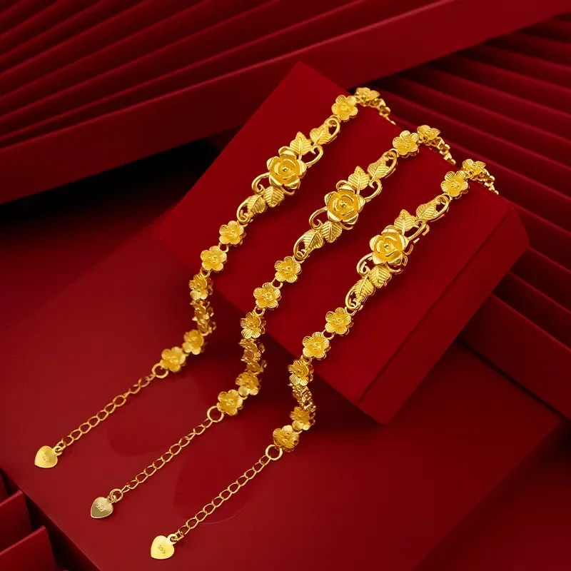 9999 genuine gold 24K gold flower bracelet for women 240929