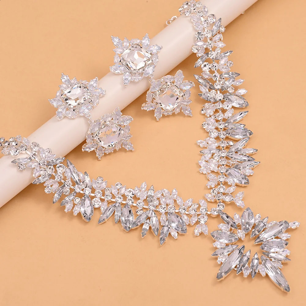 Stonefans Fashion 2-piece/set wedding crystal large Exaggerate jewelry set statement bridesmaid necklace and earring set for women 241007
