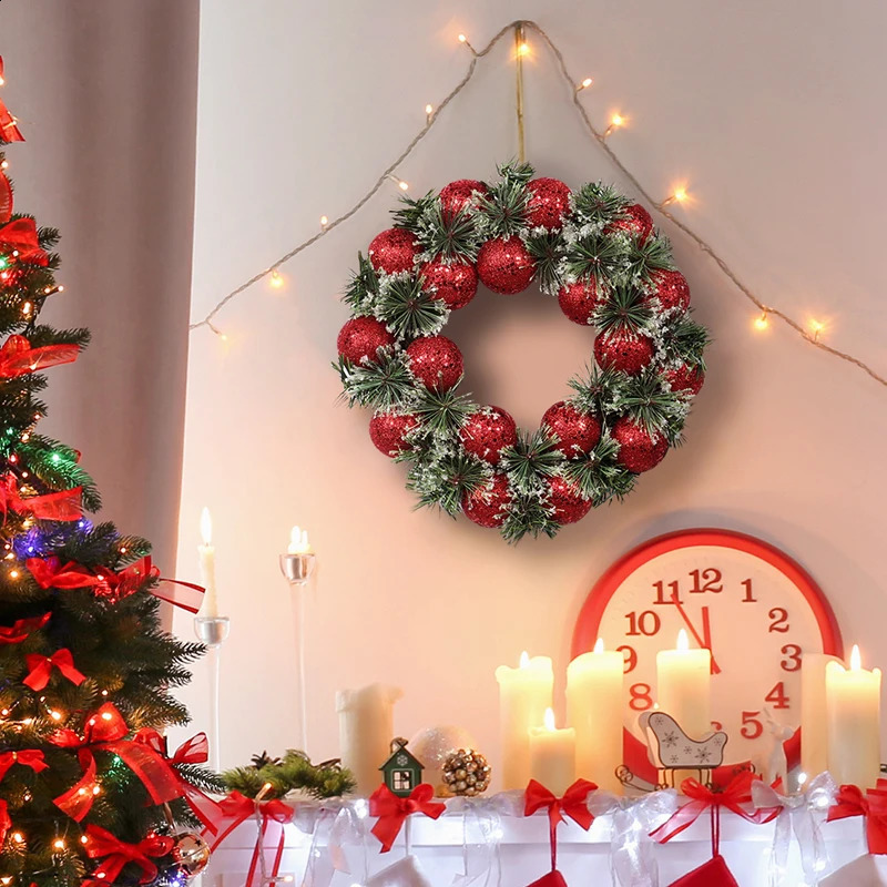 32cm Christmas Ball Decor Pine Garlands Vintage Vine Wreath For Doors Year Decorations Wreaths 240930