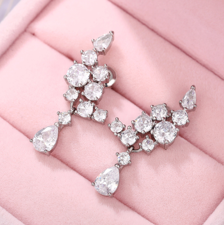 Sterg Sier Water Drop Cubic Zircon Party Dangle Earrings for Women
