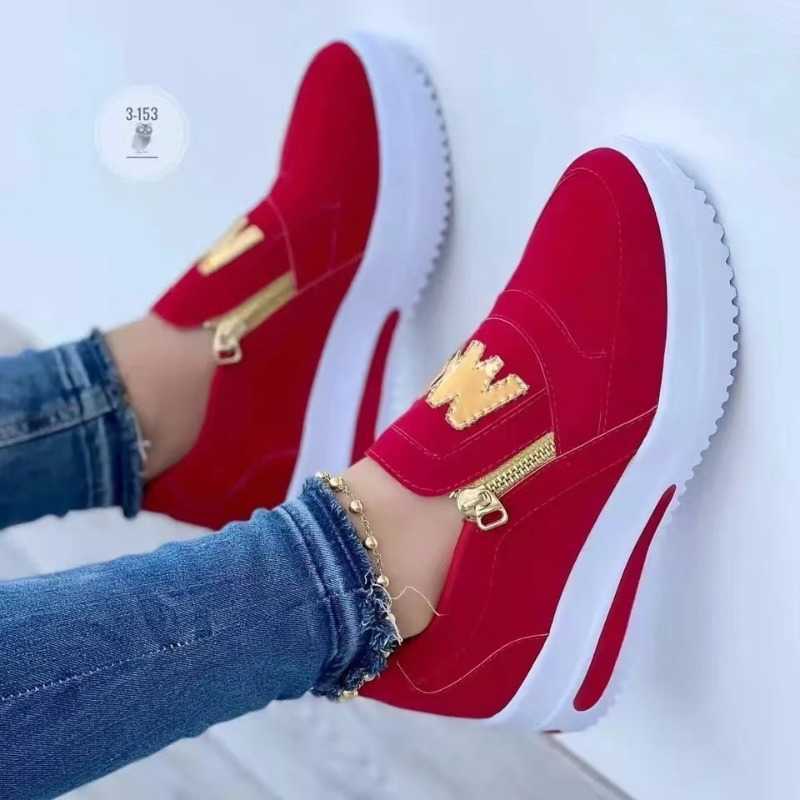 Womens casual sports shoes M printed side zipper platform Plus size vulcanized shoes Zapatillas unprinted Sapato Plataforma Feminino M Y241007