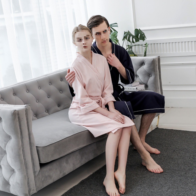 Designer's Spring And Summer New Waffle Style Bathrobe For Men In Large Size With Decorative Temperament, Women's Couple Pajamas, Home Wear,