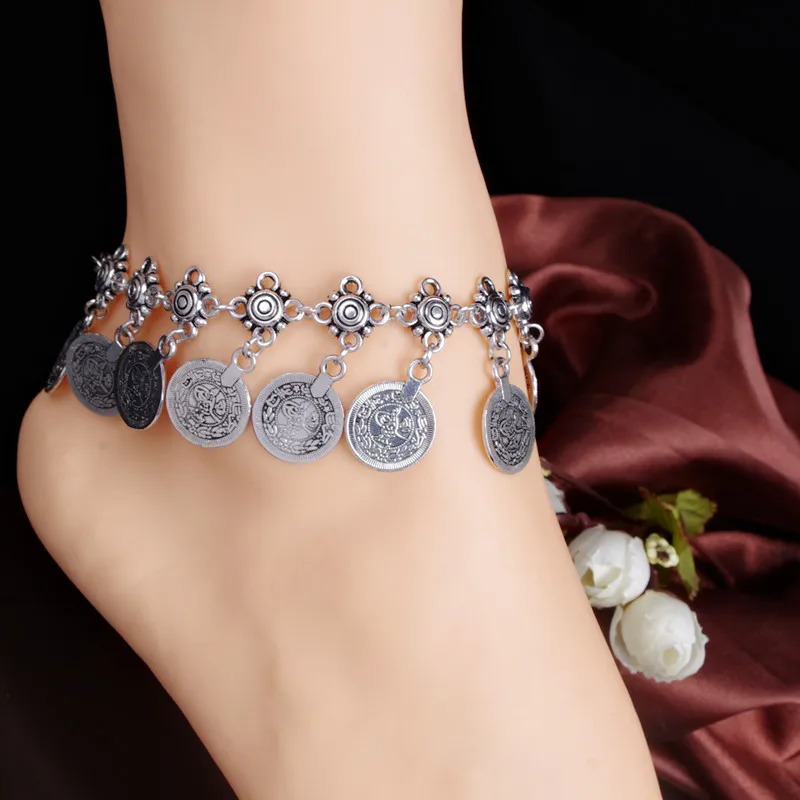 Bohemian girl necklace retro tribal ethnic retro style metal charm coin gypsy ankle chain summer Bohemian jewelry 241007