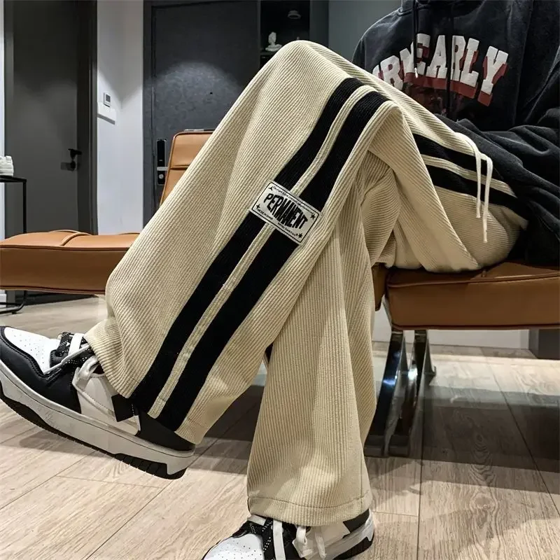 Korean Spring Simple Retro Track Pants Fashion Y2k Men's Pants Loose Hip Hop Street High Waist Wide Leg Track Pants Men