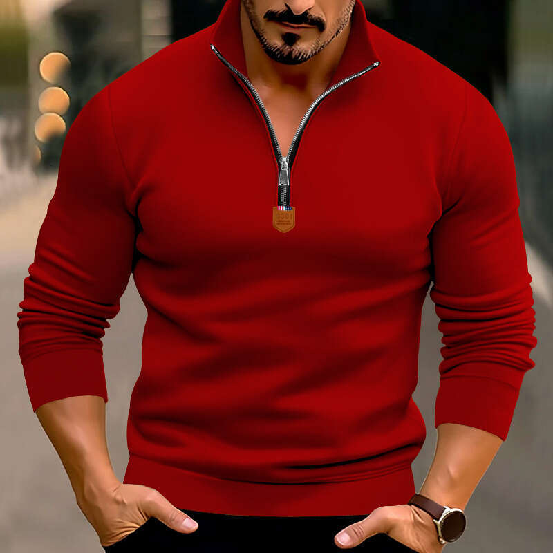 shanshi men hoodies designers Autumn and winter men's casual plush solid color long sleeved half zip standing neck sweater top for men