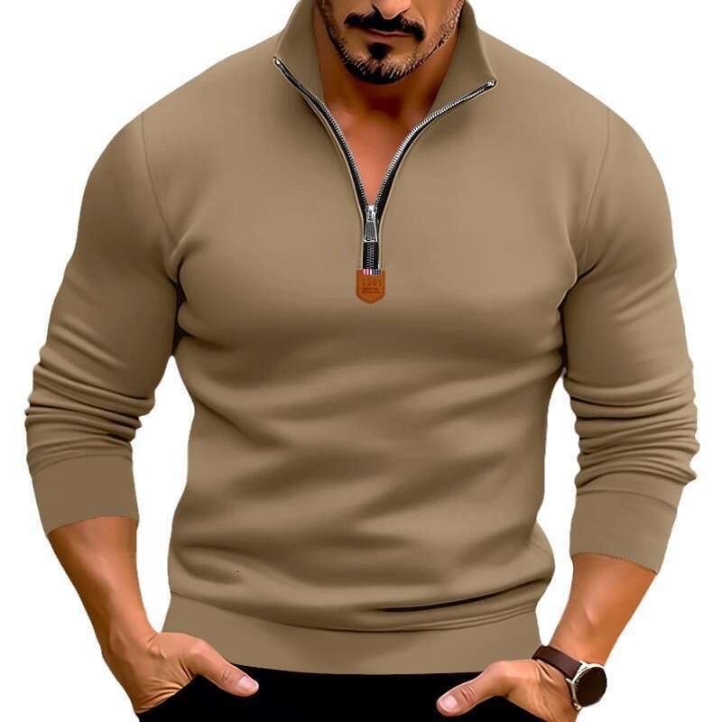 shanshi men hoodies designers Autumn and winter men's casual plush solid color long sleeved half zip standing neck sweater top for men