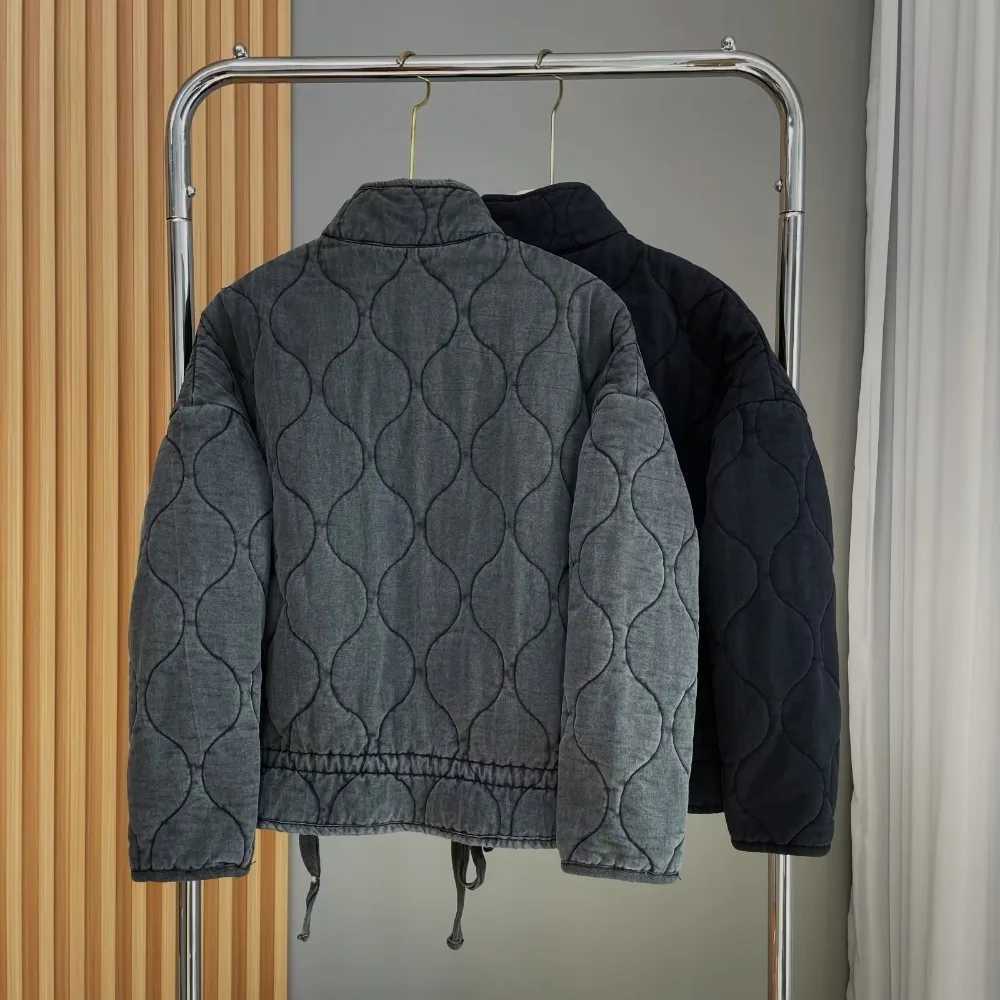 Womens Cotton Coat 2024 Winter Fashion Pocket Drawstring Warm Vintage Long Sleeve Zipper Female Outerwear Tops JacketX241007
