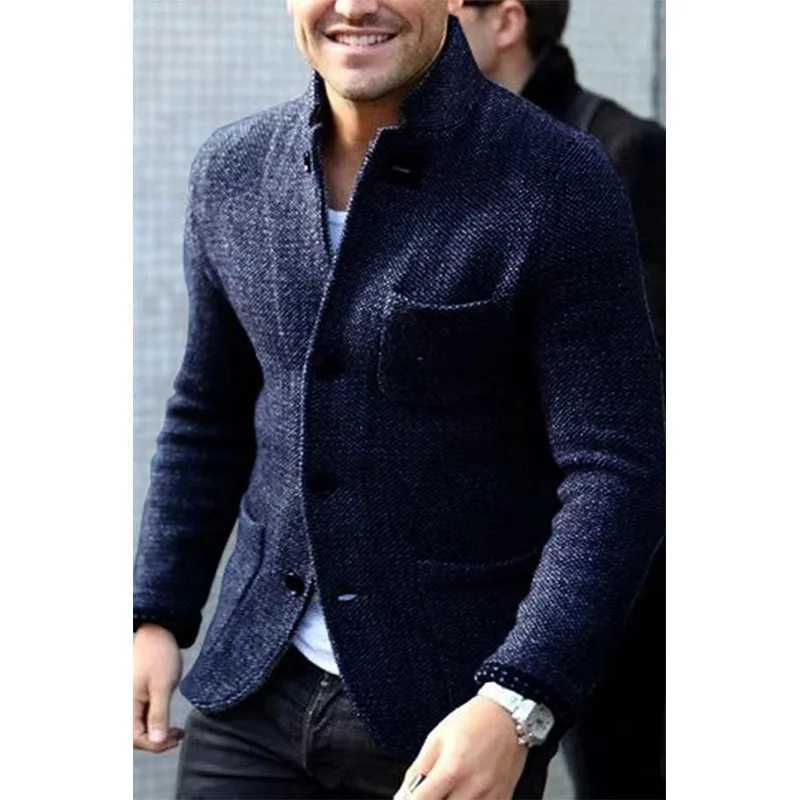 Men Cardigan Mid Length Coats Casual Stand Collar Splice Coat Single Breasted Sweaters Open Stitch Solid Autumn Winter 2024 XJ250805