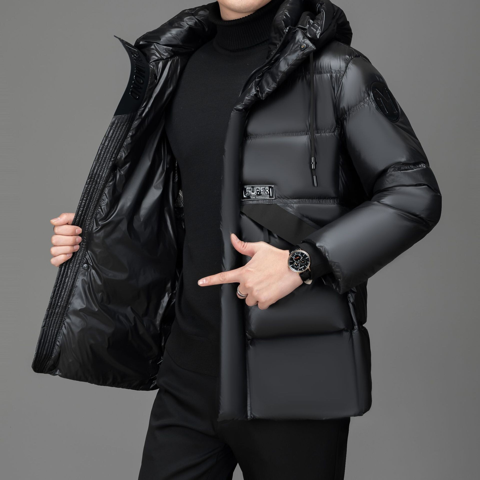 down coat new men's down jacket black diamond 90 white duck velvet real velvet filling capacity hooded thickened warm fashion simple men's w