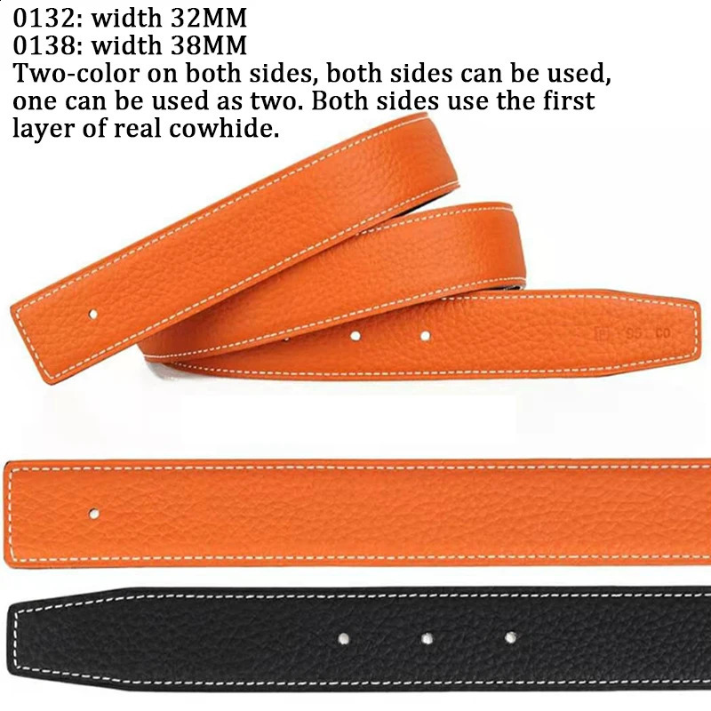 32 38MM wide belt suitable for H-buckle top layer genuine denim belt suitable for neutral double-sided dual color one for two colors 240925
