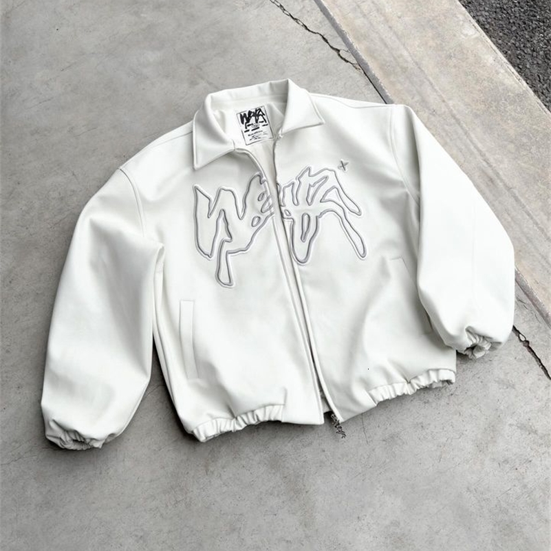 Hip Hop Retro Letter Pattern Jackets for Men Y2k Harajuku Fashion Pu Leather Jacket Long Sleeve Zipper Jackets Coat Streetwear y240930