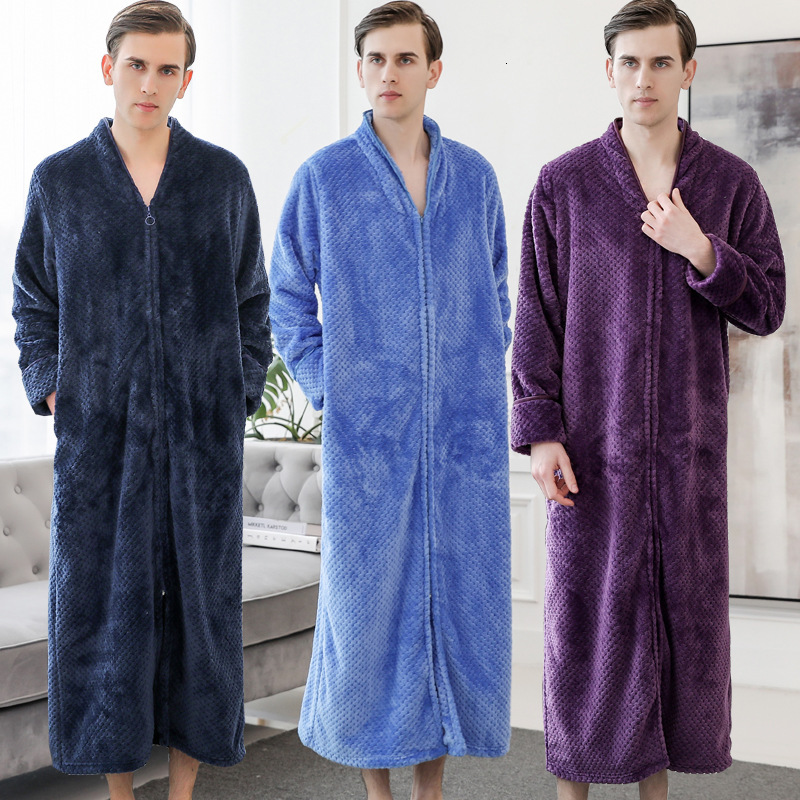 Designer Bathrobe, Flannel Couple's Thick Elongated Nightgown, Men's And Women's Plus Fat Nightgown