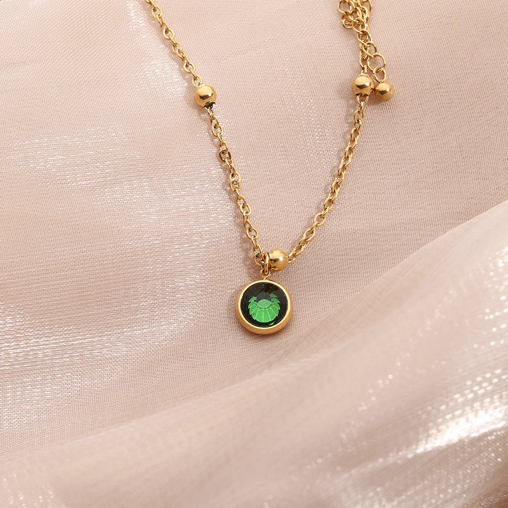 stainless steel ball chain anklet green stone round charm anklet suitable for women gold-plated waterproof jewelry 241007