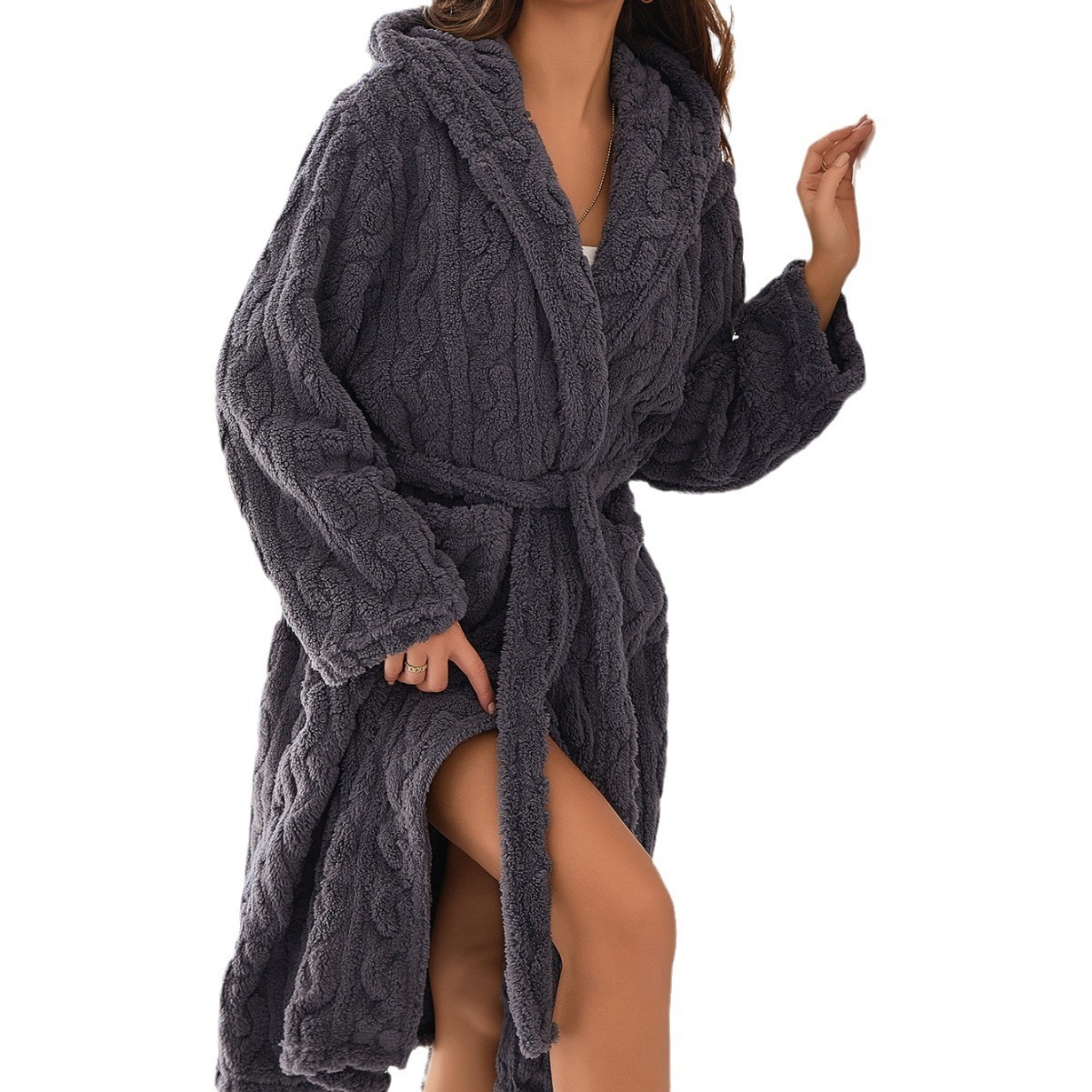 Designed By Shi Da Ma Shu Cotton Velvet Couple Double Layer Hooded Sleeping Robe Style Home Furnishing Set
