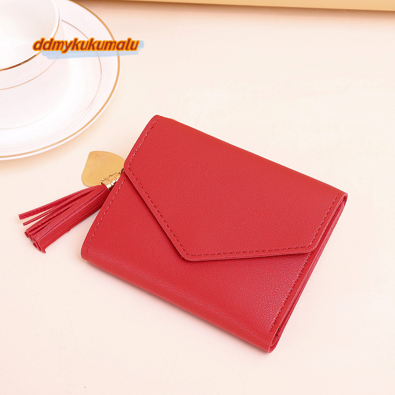 Women's 2024 New Short Style Tassel Pendant with Litchi Pattern Money Clip Card Bag, Cute Zero Wallet in Hand #3 ddmykukumalu
