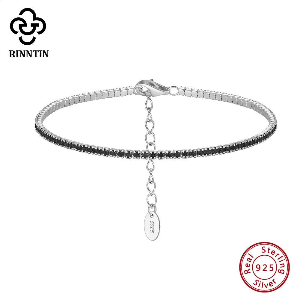 Rintin Brilliant Tennis Bracelet 925 Pure Silver 1.5mm Bazil Set Zircon Womens Chain Bracelet Jewelry SB190 240929