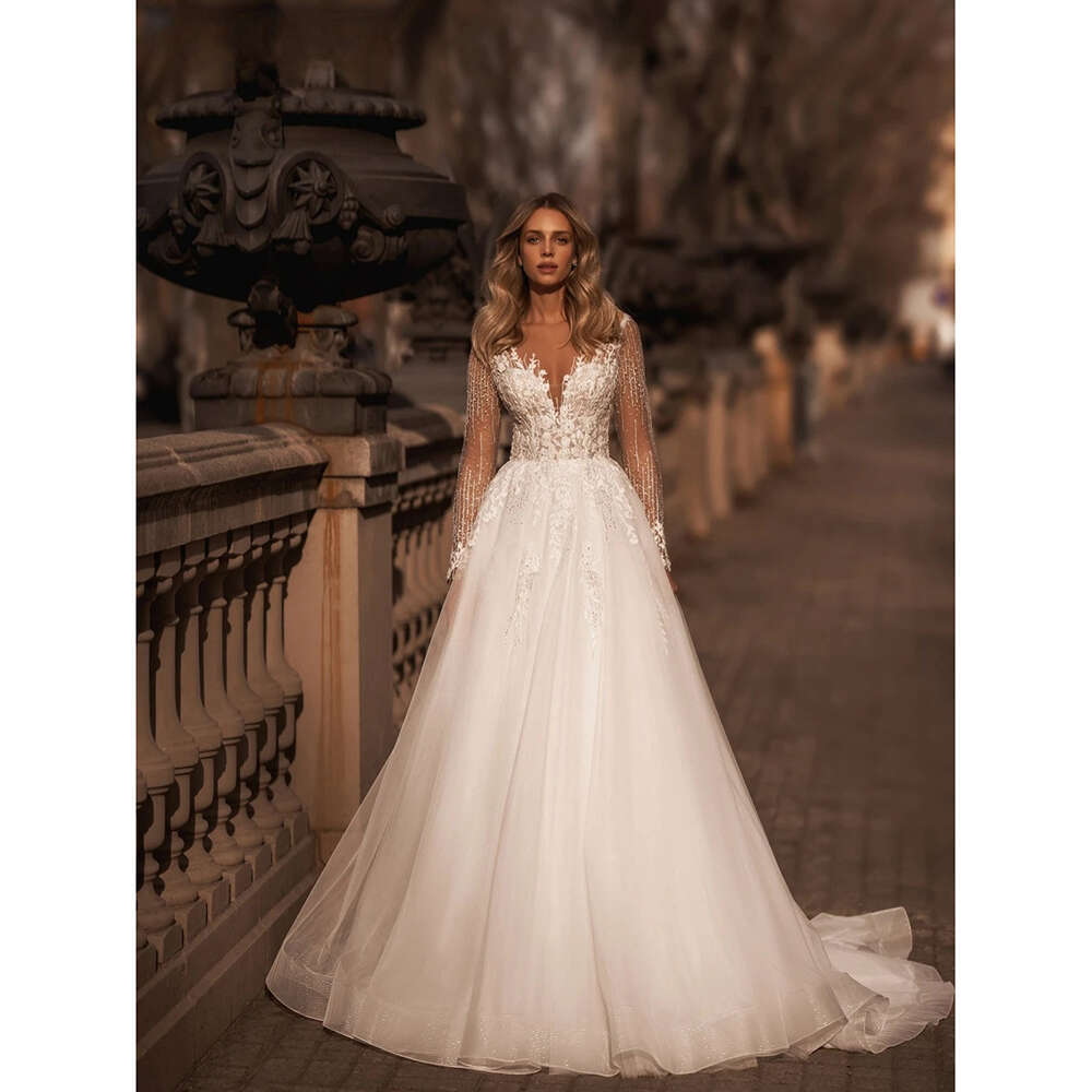 Tulle Ful O Collar A E Wedding Dress Lace Applique Beaded Bridal Gowns Custom Made Princess Bride Dresses pplique es