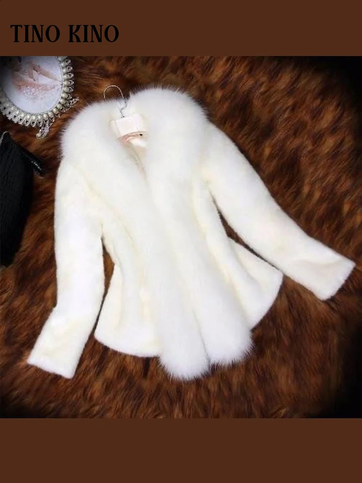 Elegant solid faux womens fur coat V-neck long sleeved ultra-thin warm cardigan autumn and winter womens high street coat 240923